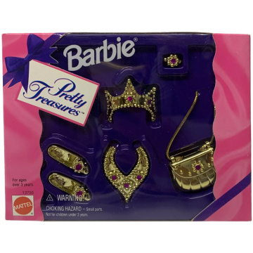 Barbie Pretty Treasures Gold Crown, shoes and accessories