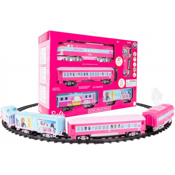 Lionel Mattel Barbie Battery O Gauge Toy Train Set with Remote, Locomotive, Train Cars, & Track with Authentic Train Sounds, Lights, & Water Vapor Smoke Effects