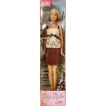 Barbie City Style Doll White Lace Top & Brown Skirt