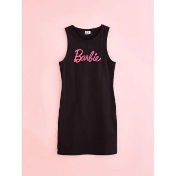 G21 Barbie Black Slogan Midi Dress