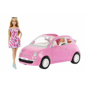 Barbie Doll and Vehicle pink Fiat 500 playset