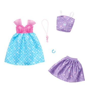 Barbie Fashion 2-Pack, Mermaid Dress, Purple Top + Skirt, Pink Seahorse Necklace, And A Blue Bracelet