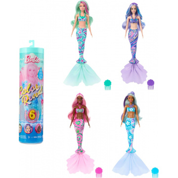 Barbie Color Reveal Doll & Accessories with 6 Unboxing Surprises, Mermaid Series with Color-Change Bodice
