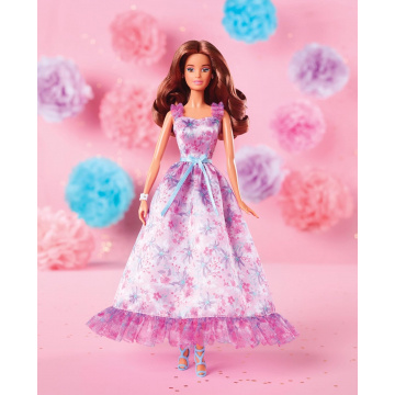 Muñeca coleccionable Barbie Signature Birthday Wishes con vestido lila y embalaje para regalo