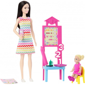 Barbie Teacher Doll with Fashion Doll with Printed Dress, 1 Toddler Doll, & Teaching Accessories