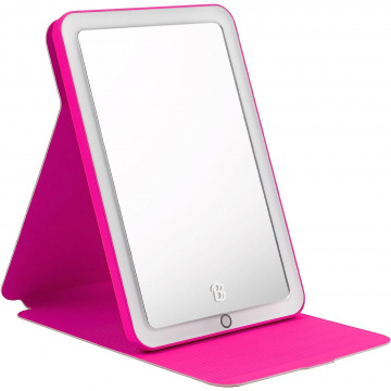 eKids Barbie Travel Mirror with Light and Adjustable Stand, Shatterproof Makeup Mirror with Rechargeable Battery