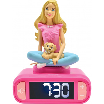 Lexibook, Barbie, Barbie Nightlight Alarm Clock, Luminous Character, Choice of 6 Alarms, 6 Sound Effects, Backlit LCD Screen, Snooze, Pink