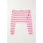 Balmain x Barbie Off-The-Shoulder Cropped Striped Ribbed-Knit Sweater