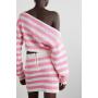 Balmain x Barbie Off-The-Shoulder Cropped Striped Ribbed-Knit Sweater