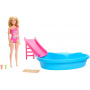 Barbie Doll And Pool Playset, Brunette With Pool, Slide, Towel And Drink Accessories