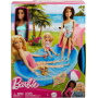 Barbie Doll And Pool Playset, Brunette With Pool, Slide, Towel And Drink Accessories