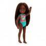 Barbie Chelsea Small Doll With Beach Swimsuit, Polka & Floral Print, Brunette Hair & Brown Eyes