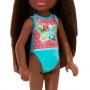 Barbie Chelsea Small Doll With Beach Swimsuit, Polka & Floral Print, Brunette Hair & Brown Eyes