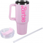 Paladone Barbie Official Licensed Pink Logo H2O Bottle, Quencher Stainless Steel Vacuum Insulated Tumbler with Lid and Straw for Water, Iced Tea or Coffee