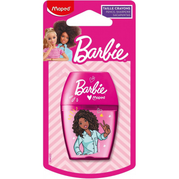 Maped - Barbie Pencil Sharpener - Easy Sharpening, Excellent Grip - 1 Hole Pencil Sharpener with Large Reserve, Easy to Open