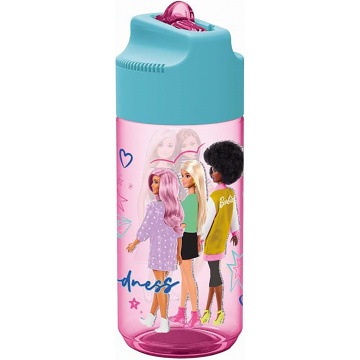TataWay in viaggio si cresce Barbie pink plastic children's water bottle 540 ml with straw that prevents leaks