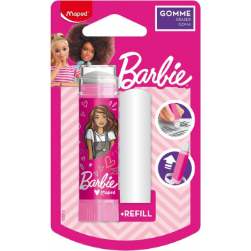 Maped - Barbie White Eraser - Retractable, Protected and Effective Eraser - Hyper Practical Rotating System - 1 Eraser Refill Included, PVC and Phthalate Free