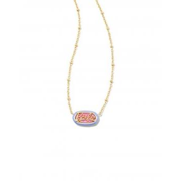 Barbie™ x Kendra Scott Gold Elisa Satellite Reversible necklace in pink iridescent glitter glass