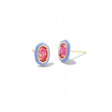 Barbie™ x Kendra Scott Gold Emilie Stud Earrings in Pink Iridescent Glitter Glass