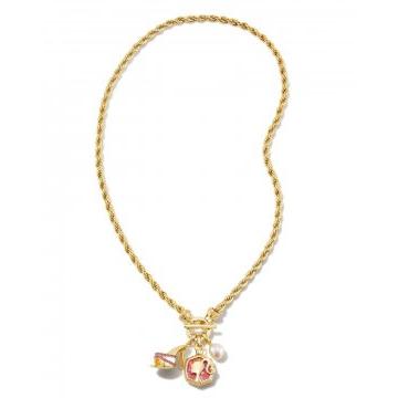 Barbie™ x Kendra Scott Gold Pearl Charm Convertible necklace in pink iridescent glitter glass
