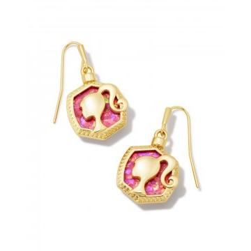 Barbie™ x Kendra Scott Gold Drop Earrings in Pink Iridescent Glitter Glass