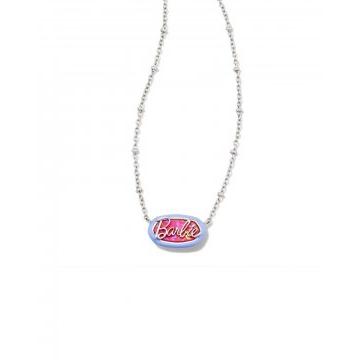 Barbie™ x Kendra Scott Silver Elisa Satellite Reversible necklace in pink iridescent glitter glass