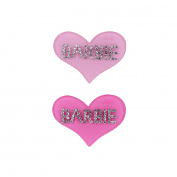 Set Pink Synthetic Heart Shaped Barbie Hair Clips 5.5x4 Cm 2 Pieces