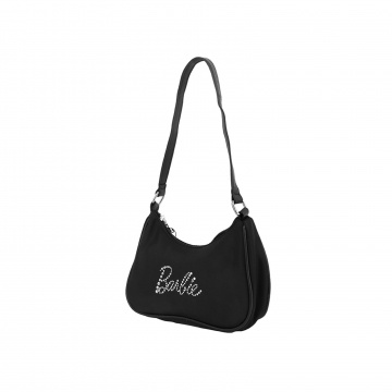 Barbie Shoulder Bag Rhinestone Typography 100% Polyester Black 22x5x15 Cm