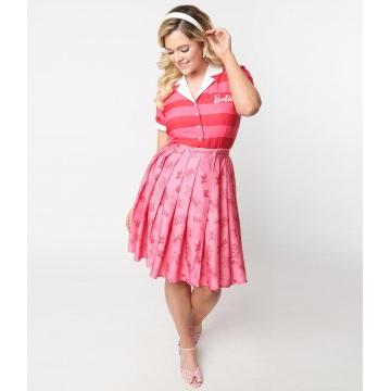 Barbie™ x Unique Vintage Pink Barbie™ Icon Collins Wrap Swing Skirt