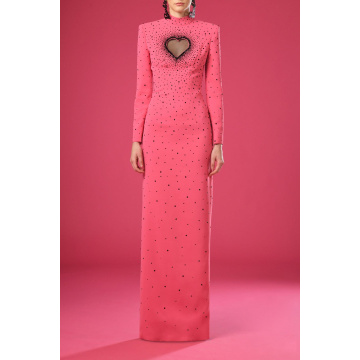 Pink crêpe dress with black embroidery