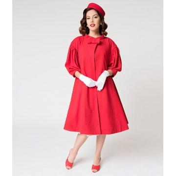 Preorder- Barbie x Unique Vintage 1960s Style Red Flare Swing Coat