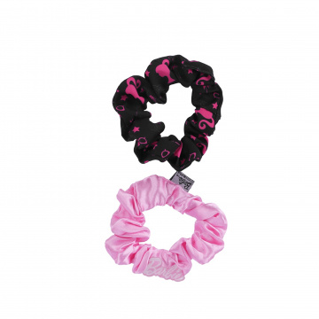 Barbie Hair Scrunchies Set with Acrylic Detail 100% Polyester Black, Pink 8 Cm 2 Pieces