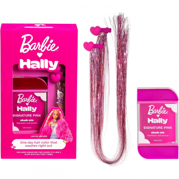  Barbie x Hally Temporary Hair Color for Kids | Includes Signature Pink Shade Stix + Tinsel Clips | One-Day Washable Hair Color | Safe Alternative to Spray