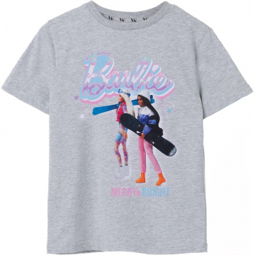 Barbie Christmas T-shirt Girls Gray Merry & Bright Skiing