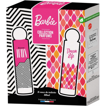 BARBIE Eau de Toilette perfume set Discovery collection for Women 2 sprays 50ml Made in France Floral-Fruity and Floral-Amber scents - BARBIE 65th anniversary edition