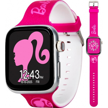 Barbie Touchscreen Smartwatch for Girls with Pink Glitter Silicone Strap and Customizable Watch Faces, Digital Camera, and Activity Tracker