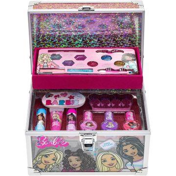 Barbie - Townley Girl Train Case Cosmetic Makeup Set Includes Lip Gloss, Eye Shimmer, Brushes, Nail Polish, Nail Accessories & more!