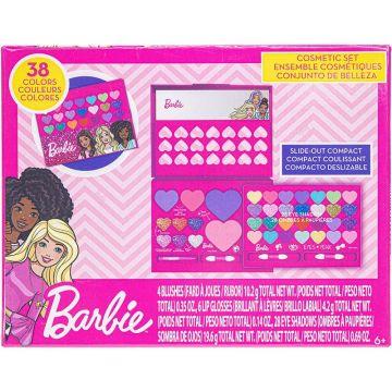Barbie - Townley Girl Barbie Beauty Compact Set Kit with Brushes, 28 Eye Shadows, 6 Lip Gloss & 4 Blushes Makeup Set for Kids Toddler Girls