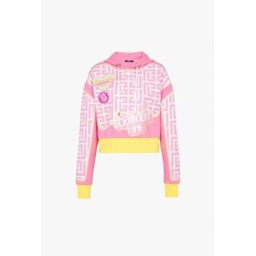 Balmain x Barbie Pink eco-designed cotton cropped sweatshirt pink Balmain logo print