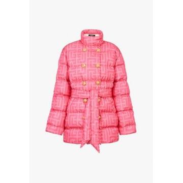 Balmain x Barbie Nylon quilted coat with light pink monogram