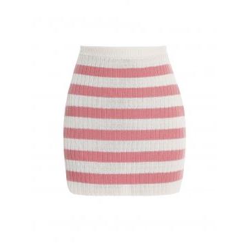 Balmain x Barbie Short Striped Knitted Skirt Pink