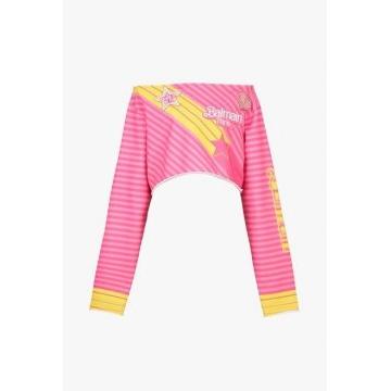 Balmain x Barbie Pink eco-designed cotton off-the-shoulder crop top