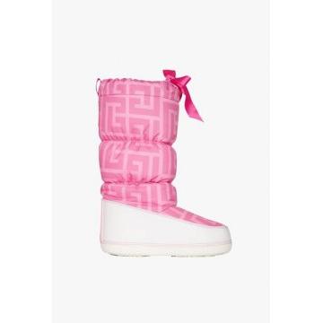 Balmain x Barbie Quilted nylon Toundra after-ski boots with pink and white Balmain monogram print