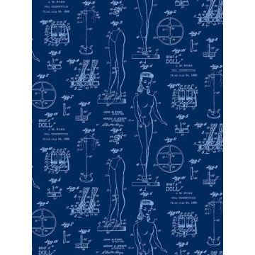 'Barbie™ Blueprint' Wallpaper by Barbie™ - Navy Denim
