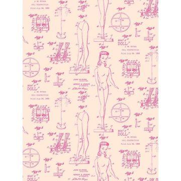 'Barbie™ Blueprint' Wallpaper by Barbie™ - Peach