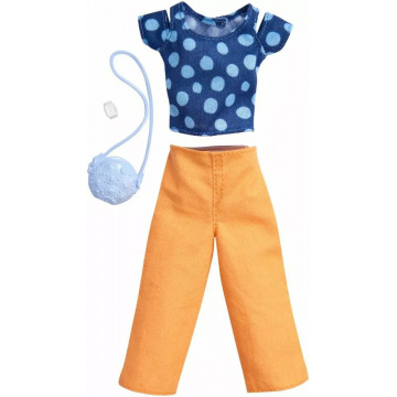 Barbie Complete Look Blue Polka Dot Top & Peach Pants Set
