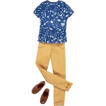 Ken™ Fashion Two-piece set with brown pants and blue floral t-shirt and brown shoes