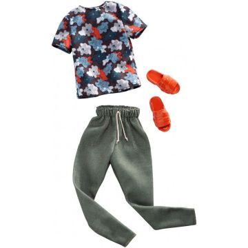 Barbie fashion for Ken doll with floral t-shirt, sweatpants and flip flops