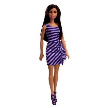 Barbie Doll wearing purple striped dress