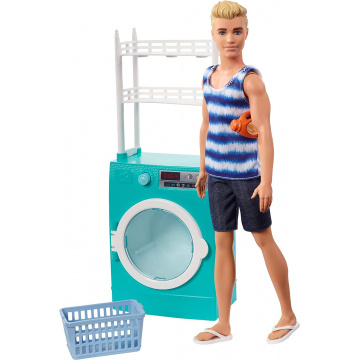 Ken Doll with Rotating Washing Machine and Laundry Accessories